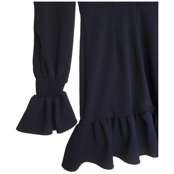 Lulus Womens Medium Style And Flare Ruffled Long Sleeve Mini Dress Navy Blue - Picture 7 of 16